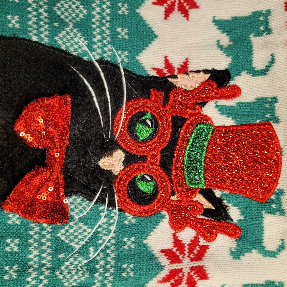 Cat In A Top Hat Soft & Cozy Festive Christmas Sweater 33 Degrees Unisex Large - Picture 7 of 16